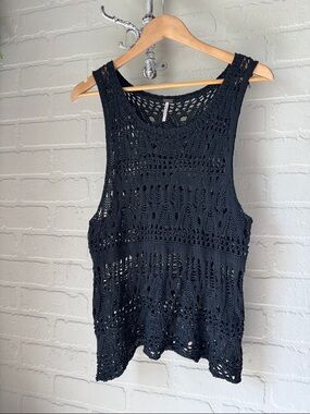 Poof Black Crochet Tank Top large loose knit shirt